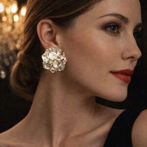 Vintage Wm DeLillo Lucite Flower Clip Earrings Signed Couture